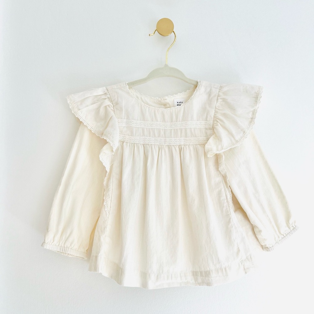 GAP Kids Off-White Ruffle Blouse with Lace & Silver Threading Details, Girls 2T - Picture 6 of 6